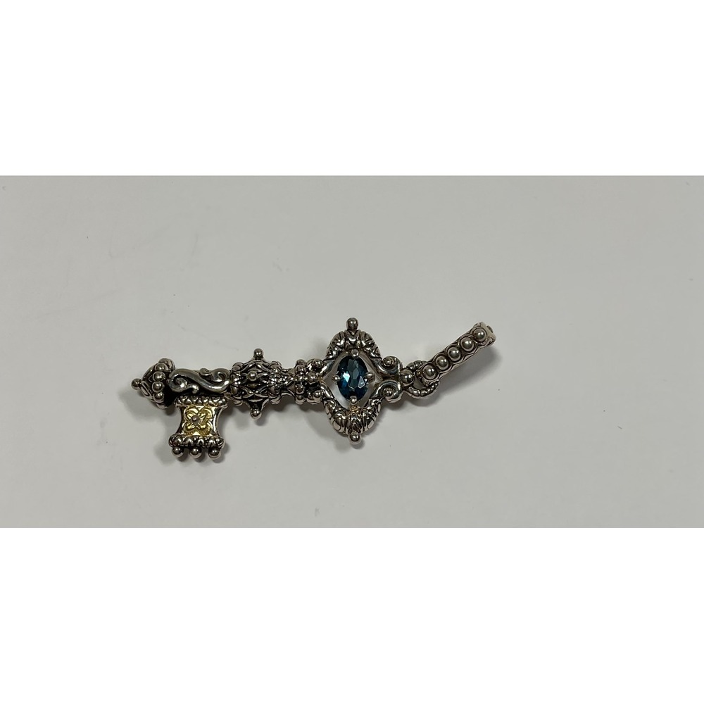 Barbara Bixby Sterling Silver 18K Gold Blue Topaz Key Enhancer Pendant Signed